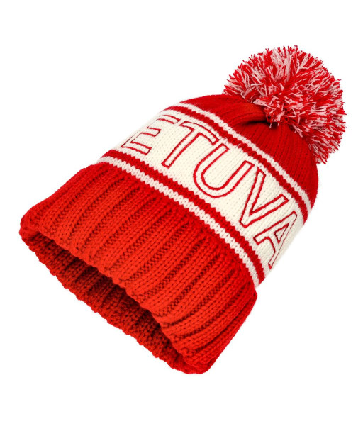 Raudona žieminė kepurė su užrašu LIETUVA